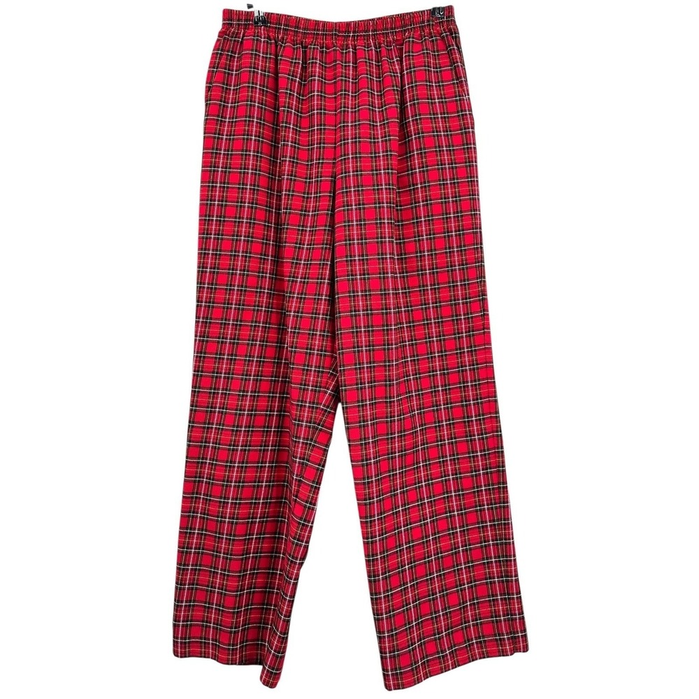 ALFRED DUNNER Wide Leg Pants Red Tartan Plaid High-Rise Women's Size 12 Vintage
